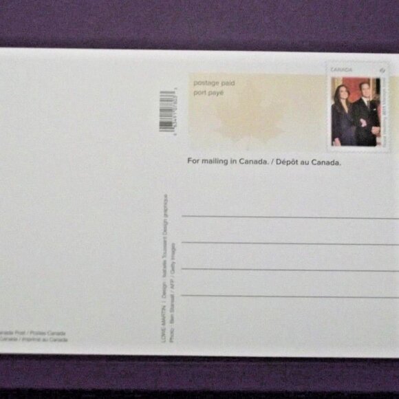 Royal Wedding 2011 Prince William and Kate Middleton Post Card Canada Post NEW - Picture 2 of 3